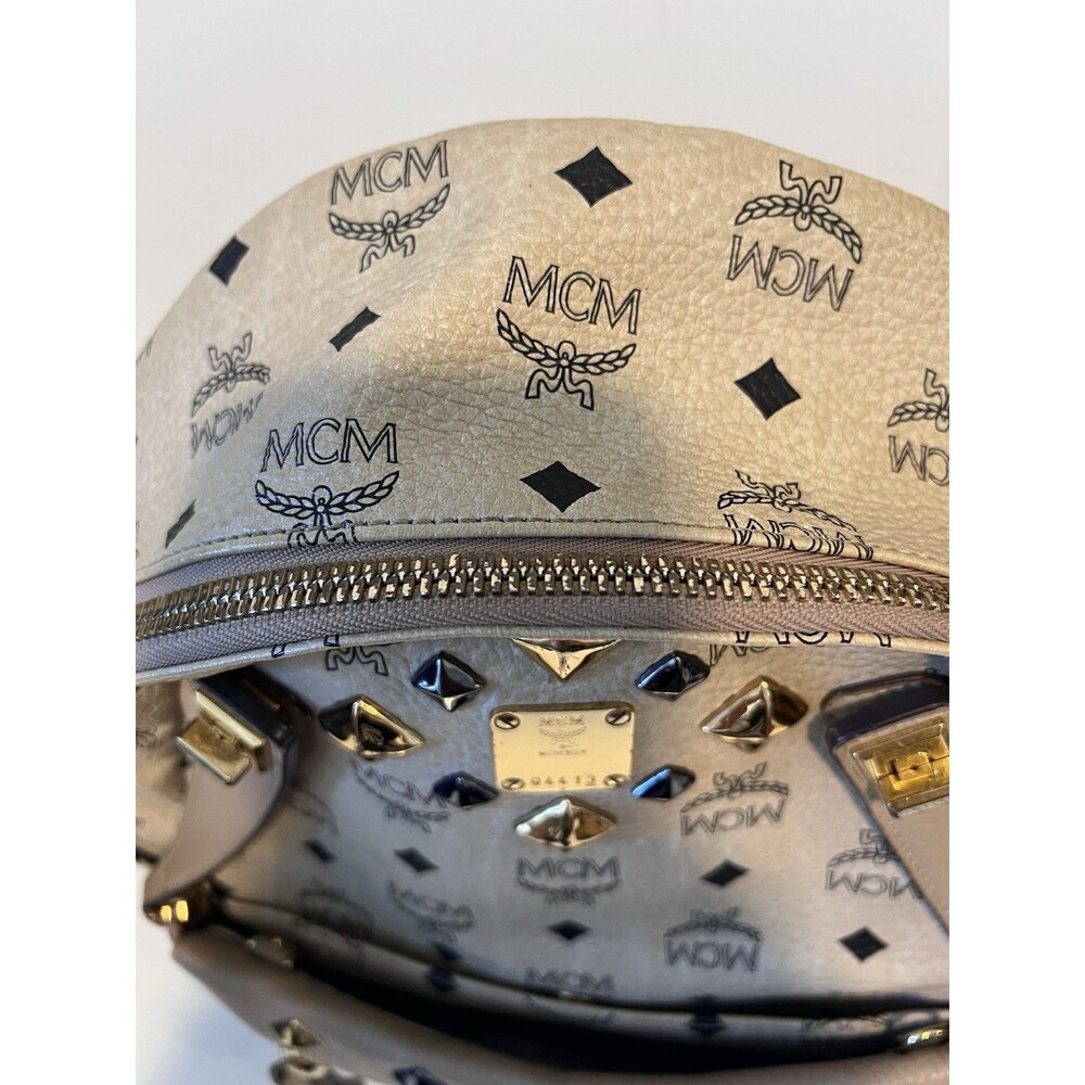 Authentic MCM Small Stark Studded Backpack in Beige Visetos Monogram Canvas - Ex - Picture 15 of 15